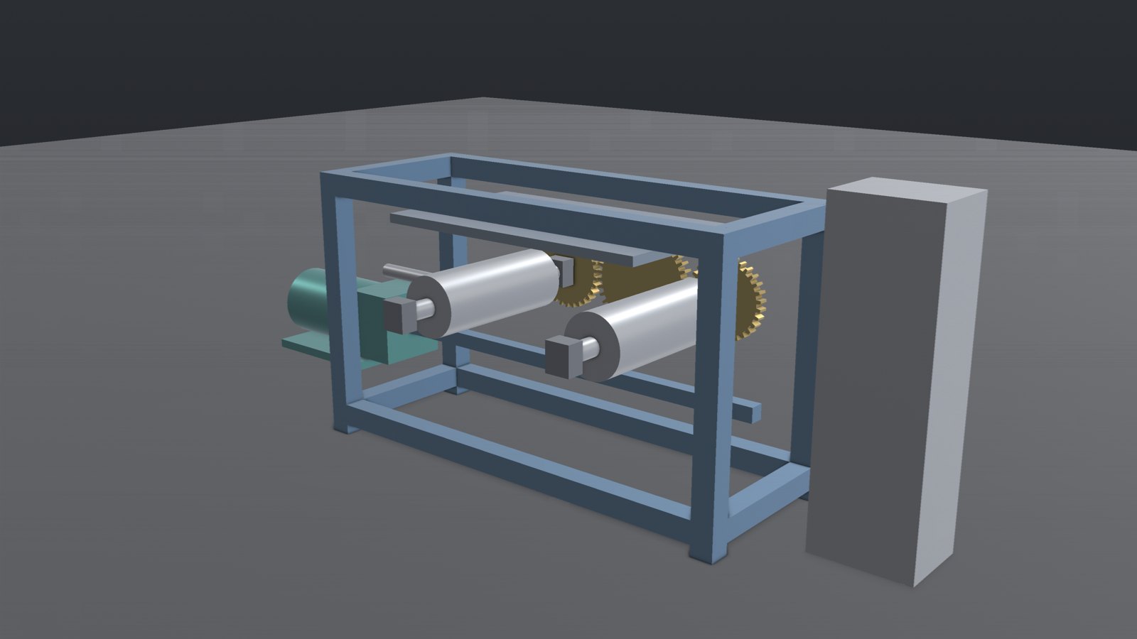 BIM model of a generic machine, with labels such as Frame, Roller, Drive unit and Control panel