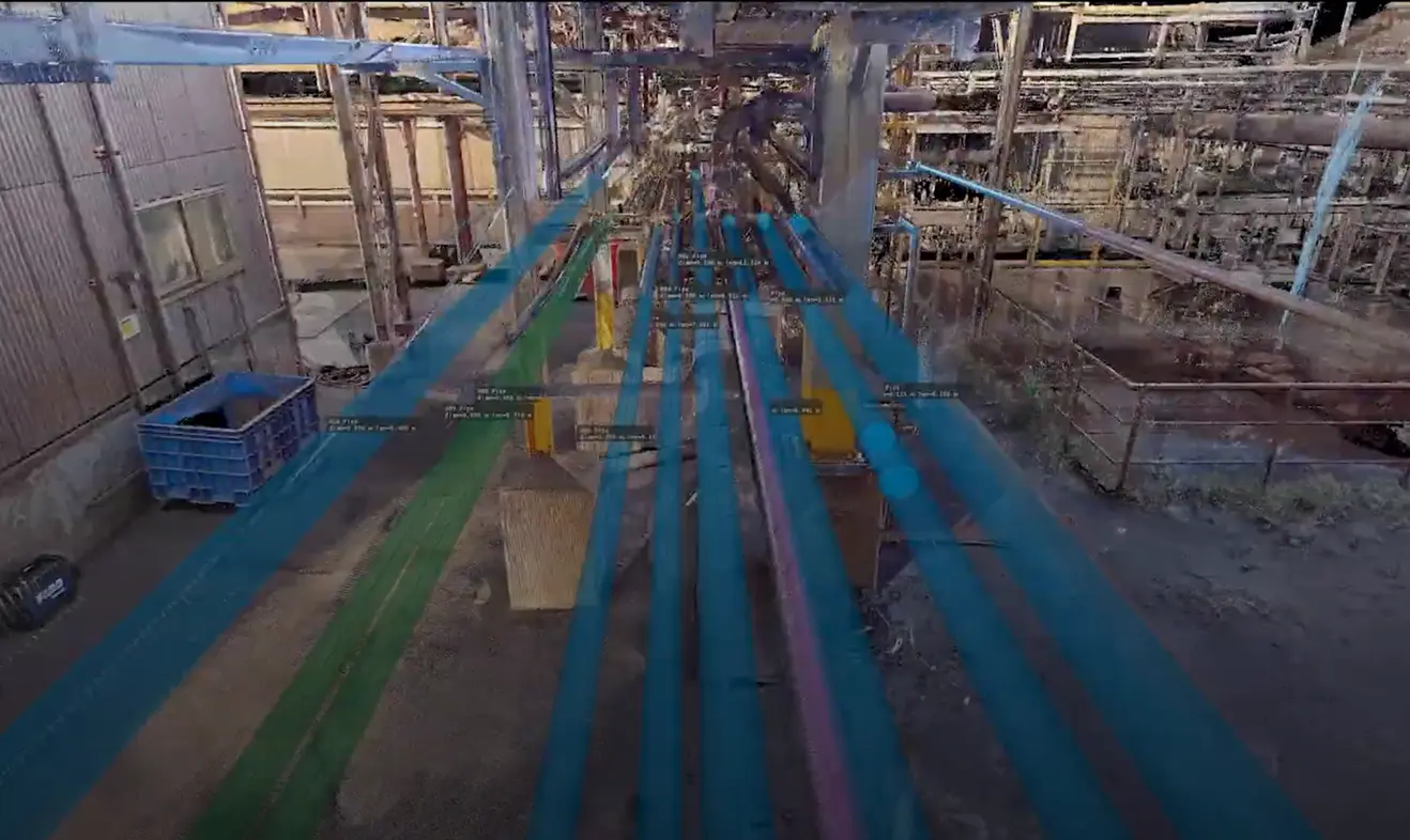 工場のパイプラインの様々な情報を可視化したイメージ